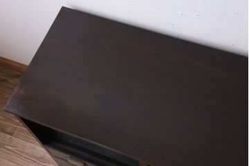 アンティーク家具　和製アンティーク　前面唐木・黒檀材!脚付きの大ぶりローボード(ハーモニカたんす・音色箪笥)