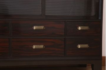 アンティーク家具　和製アンティーク　前面唐木・黒檀材!脚付きの大ぶりローボード(ハーモニカたんす・音色箪笥)