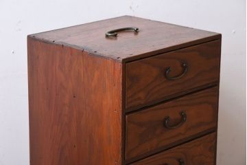 レトロ家具　前面栗材製!レトロかわいいアンティーク小引き出し