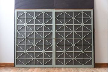 アンティークペイント　ダイヤガラス入り!おしゃれなガラス戸2枚セット(窓)