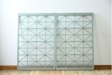 アンティークペイント　ダイヤガラス入り!おしゃれなガラス戸2枚セット(窓)