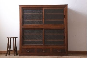 アンティーク家具　前面檜材・前板欅材　和製アンティークの大ぶり収納棚