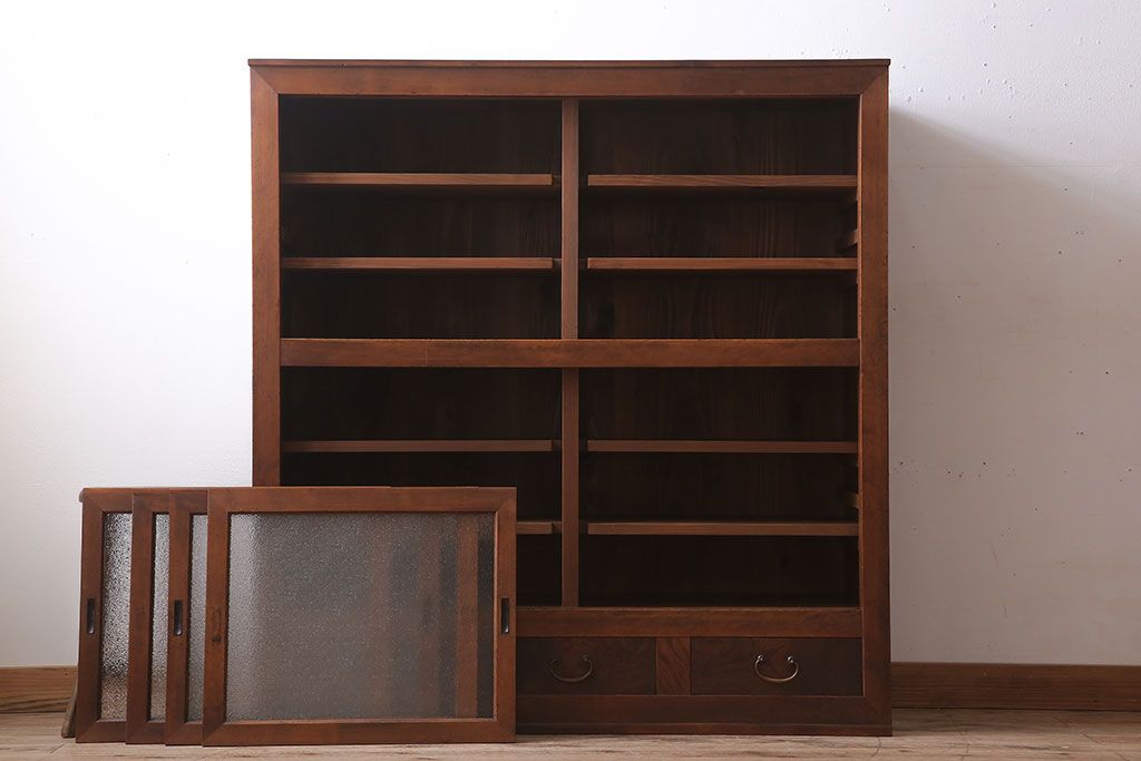 アンティーク家具　前面檜材・前板欅材　和製アンティークの大ぶり収納棚