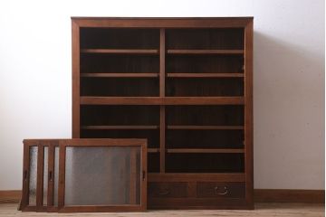 アンティーク家具　前面檜材・前板欅材　和製アンティークの大ぶり収納棚