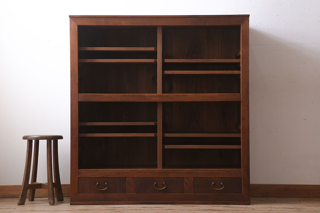 アンティーク家具　前面檜材・前板欅材　和製アンティークの大ぶり収納棚