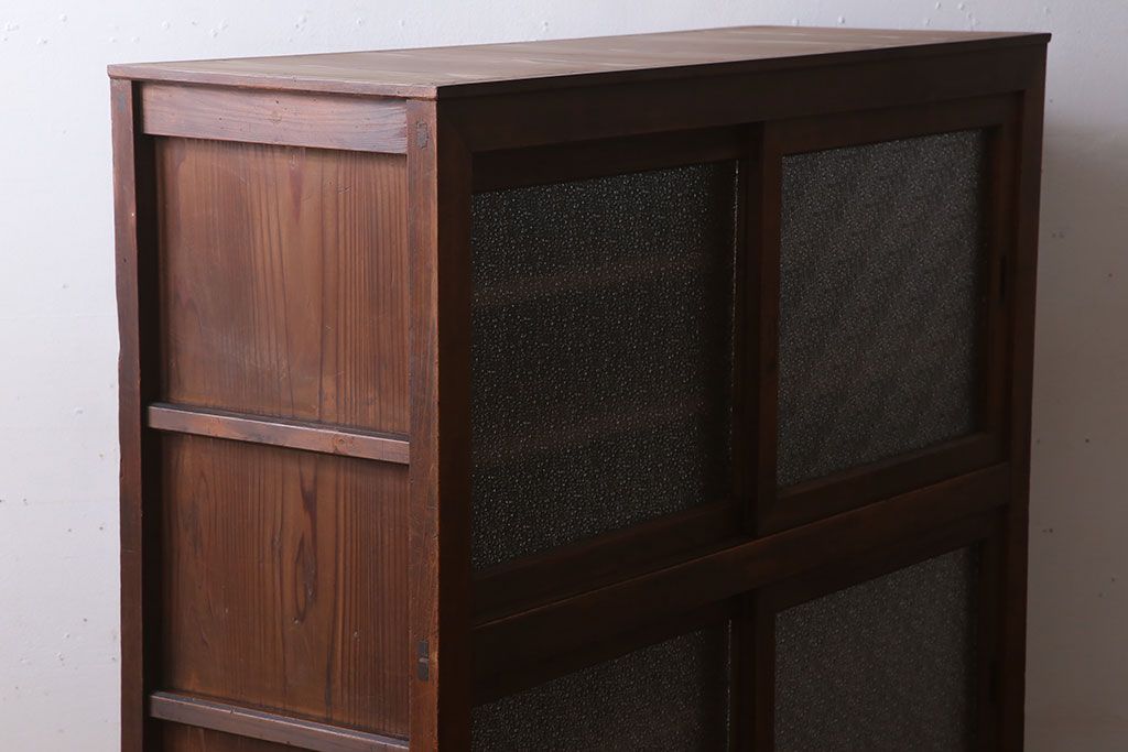 アンティーク家具　前面檜材・前板欅材　和製アンティークの大ぶり収納棚