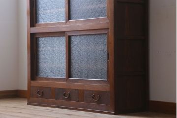 アンティーク家具　前面檜材・前板欅材　和製アンティークの大ぶり収納棚