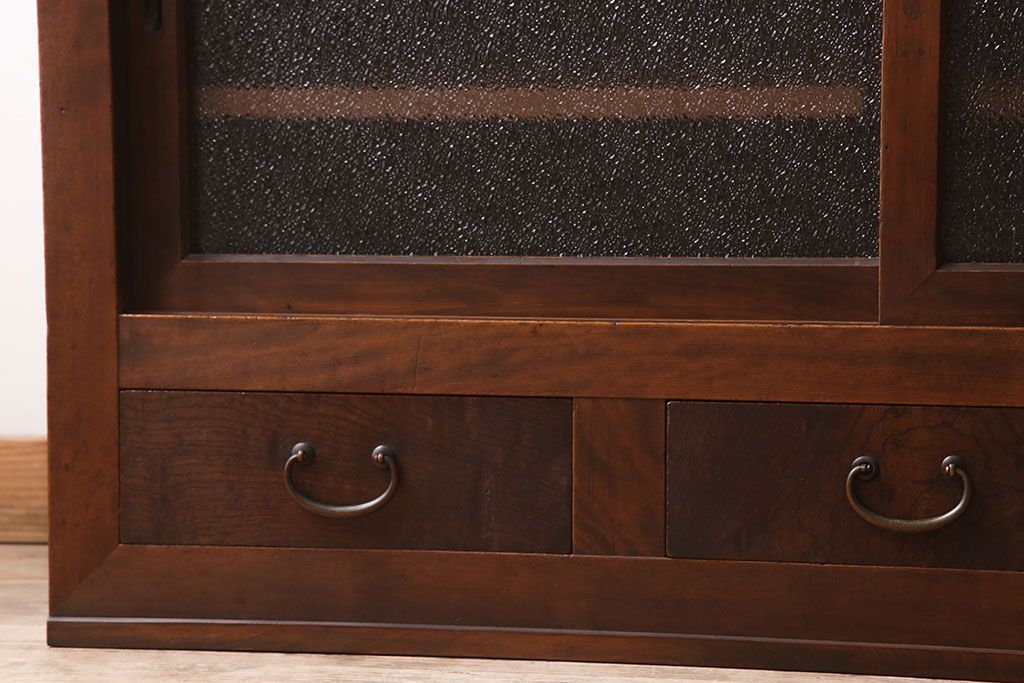 アンティーク家具　前面檜材・前板欅材　和製アンティークの大ぶり収納棚