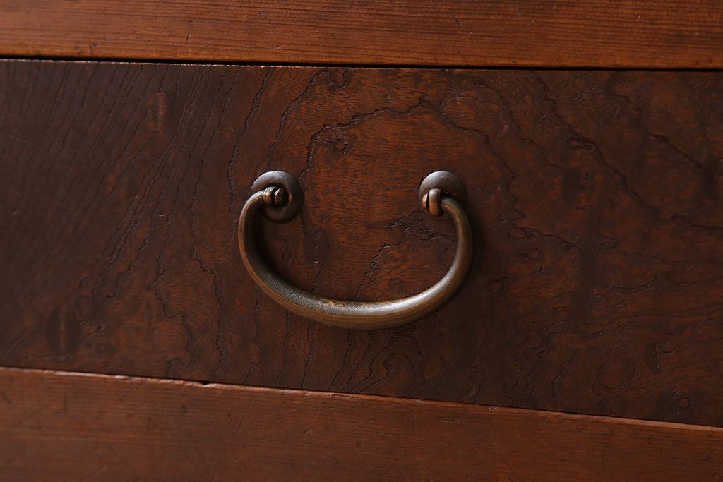 アンティーク家具　前面檜材・前板欅材　和製アンティークの大ぶり収納棚