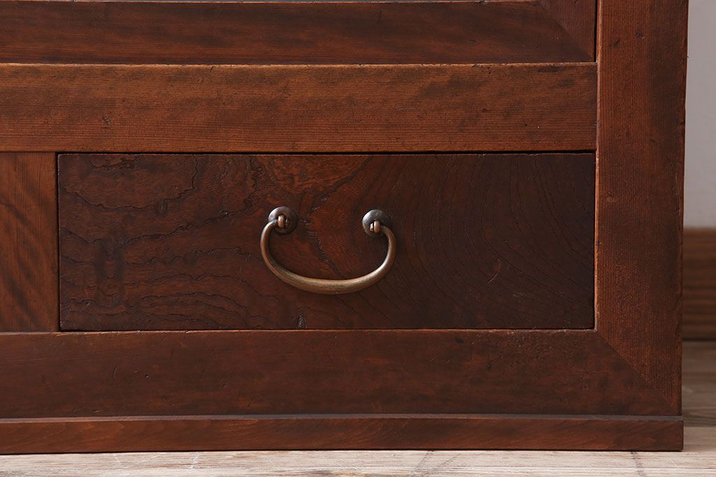 アンティーク家具　前面檜材・前板欅材　和製アンティークの大ぶり収納棚