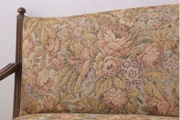 ヴィンテージ家具　国産　神戸家具　ビンテージ　ゴブラン織り座面!ナラ材製の花柄ソファ