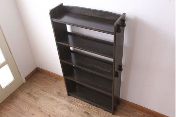 レトロ家具　ラワン材製　古い木のレトロな楔(くさび)式本棚(ディスプレイラック)(3)