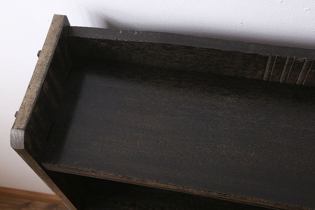 レトロ家具　ラワン材製　古い木のレトロな楔(くさび)式本棚(ディスプレイラック)(3)