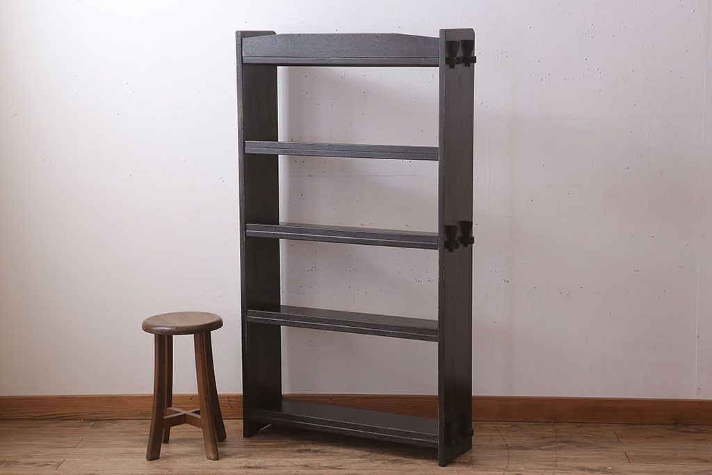 レトロ家具　ラワン材製　古い木のレトロな楔(くさび)式本棚(ディスプレイラック)(3)