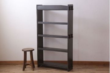 レトロ家具　ラワン材製　古い木のレトロな楔(くさび)式本棚(ディスプレイラック)(3)