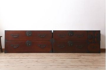 アンティーク家具　アンティーク　前面欅材　大ぶりな重ね二本松箪笥
