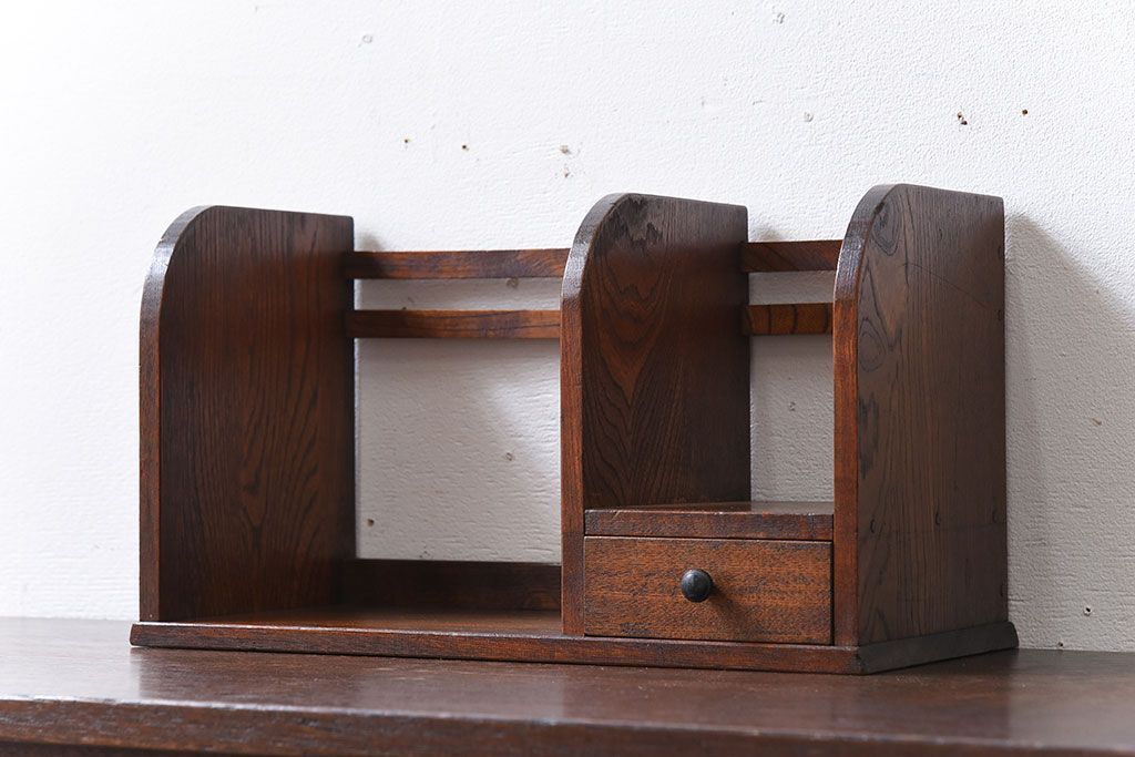 アンティーク雑貨　引き出し付き　栓材製　古い木味のレトロなアンティーク本立て