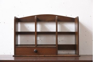 アンティーク雑貨　古い木味のレトロなアンティーク引き出し付き本立て