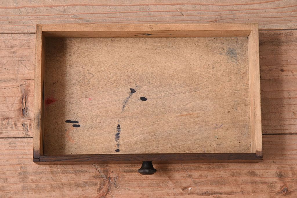 アンティーク雑貨　古い木味のレトロなアンティーク引き出し付き本立て