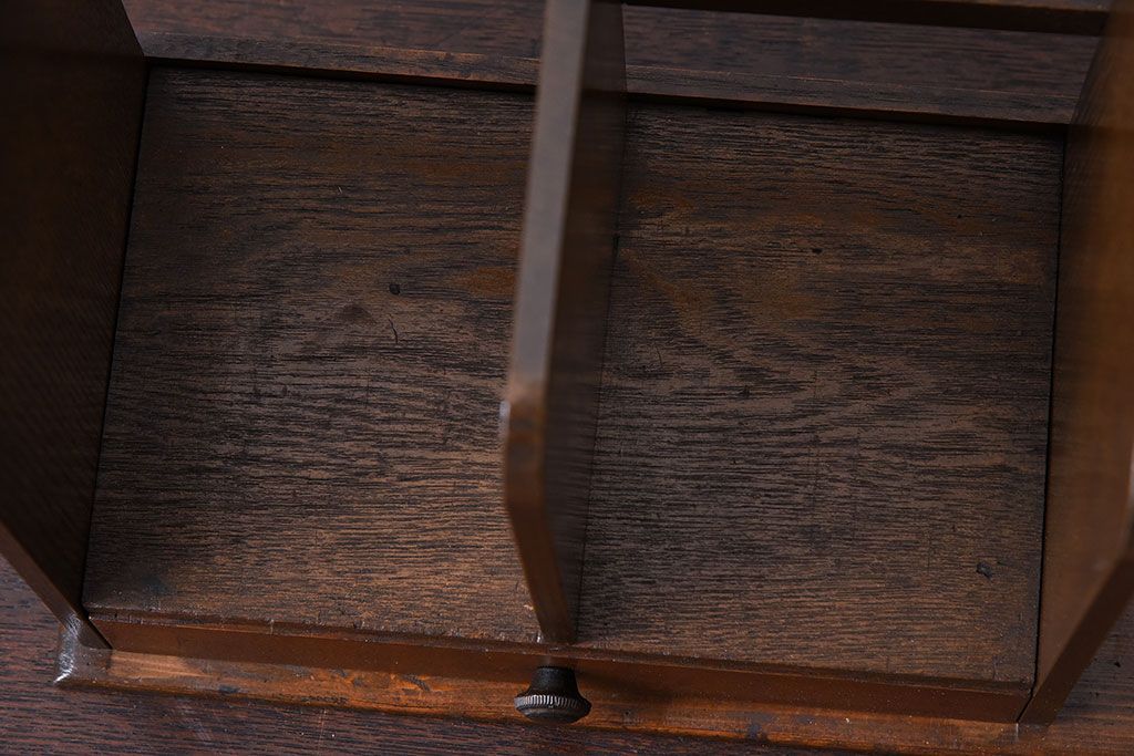 アンティーク雑貨　古い木味のレトロなアンティーク引き出し付き本立て