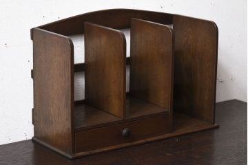 アンティーク雑貨　古い木味のレトロなアンティーク引き出し付き本立て