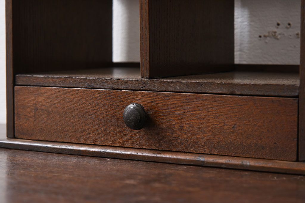 アンティーク雑貨　古い木味のレトロなアンティーク引き出し付き本立て