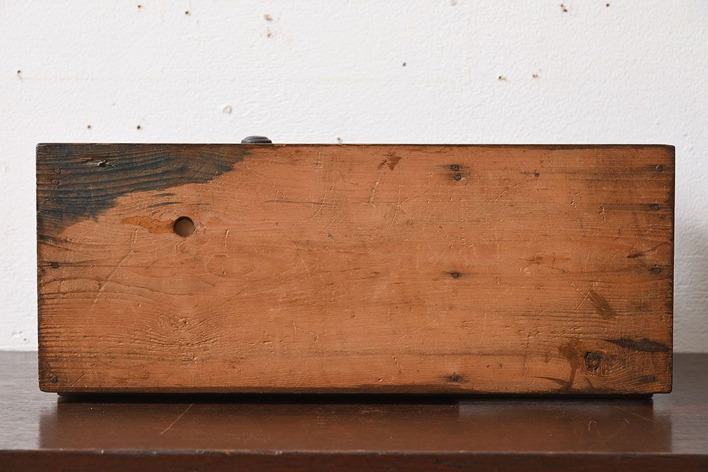 アンティーク雑貨　古い木味のレトロなアンティーク引き出し付き本立て