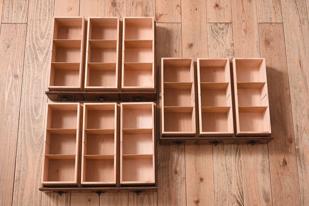 アンティーク家具　ネームプレート取っ手!ナラ材製のアンティークカードケース(小引き出し、図書館、図書室)(2)