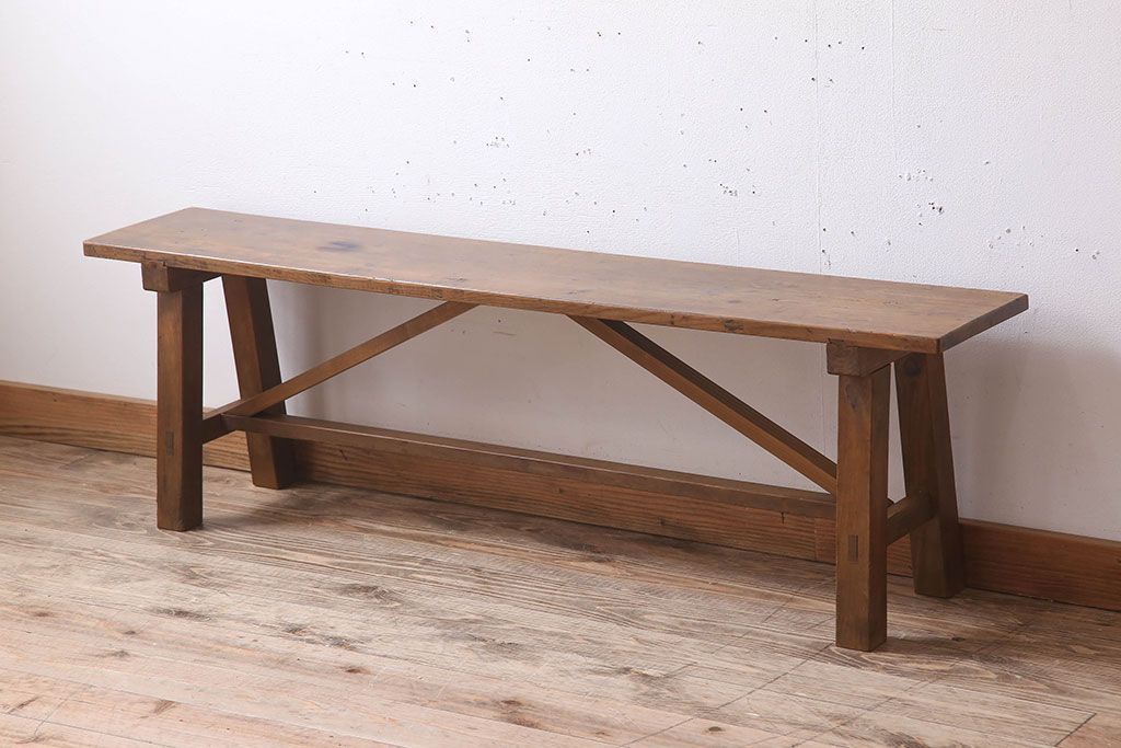 アンティーク家具　素朴でシンプルな木製アンティークベンチ