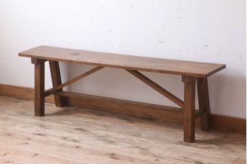アンティーク家具　素朴でシンプルな木製アンティークベンチ