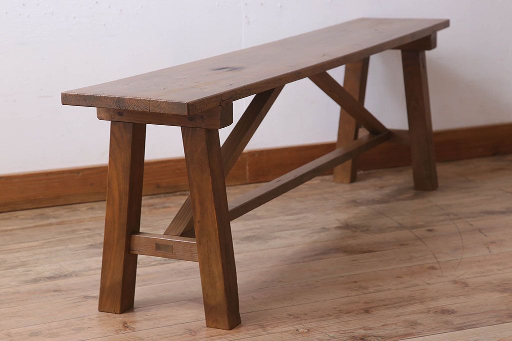 アンティーク家具　素朴でシンプルな木製アンティークベンチ