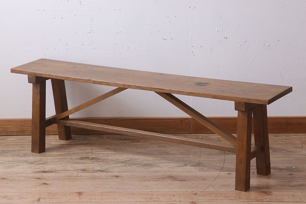 アンティーク家具　素朴でシンプルな木製アンティークベンチ