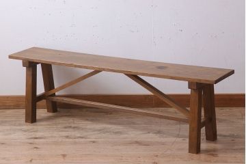 アンティーク家具　素朴でシンプルな木製アンティークベンチ