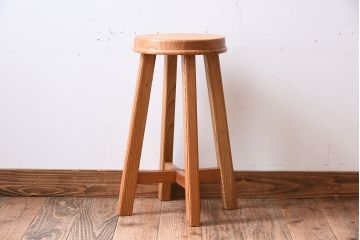 ラフジュ工房オリジナル　欅材古材のシンプルな特製スツール(3)