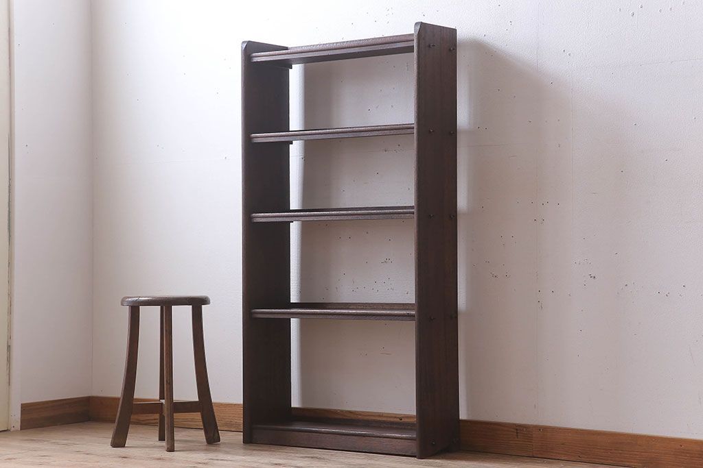 レトロ家具　ラワン材製　古い木のレトロな本棚(ディスプレイラック)