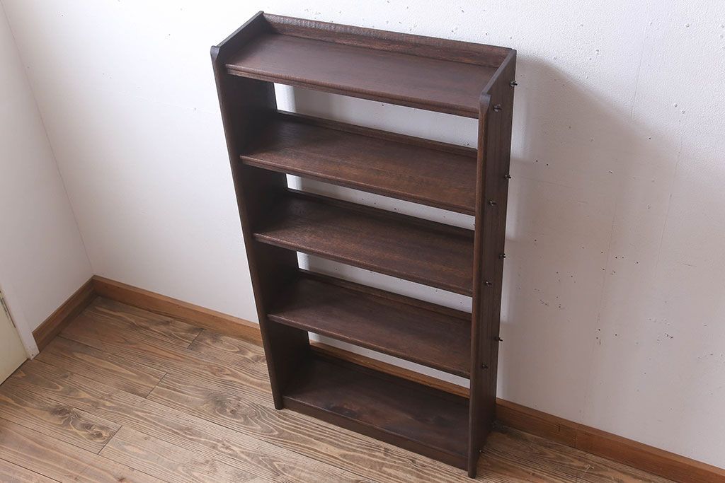 レトロ家具　ラワン材製　古い木のレトロな本棚(ディスプレイラック)