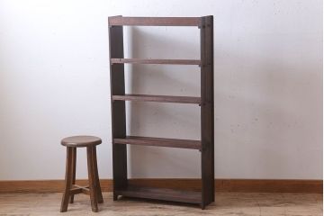 レトロ家具　ラワン材製　古い木のレトロな本棚(ディスプレイラック)