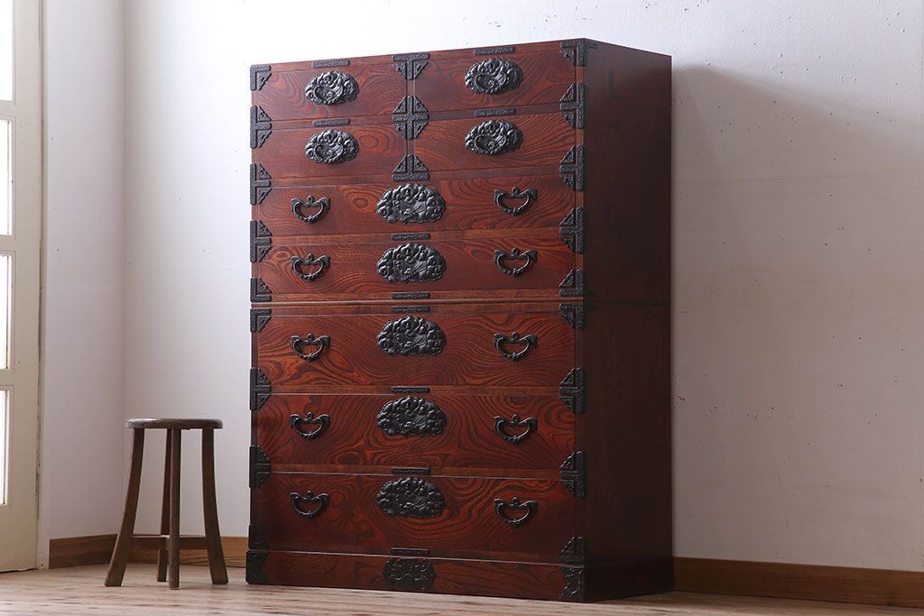 中古 伝統民芸家具 岩谷堂　二段重ね衣装箪笥