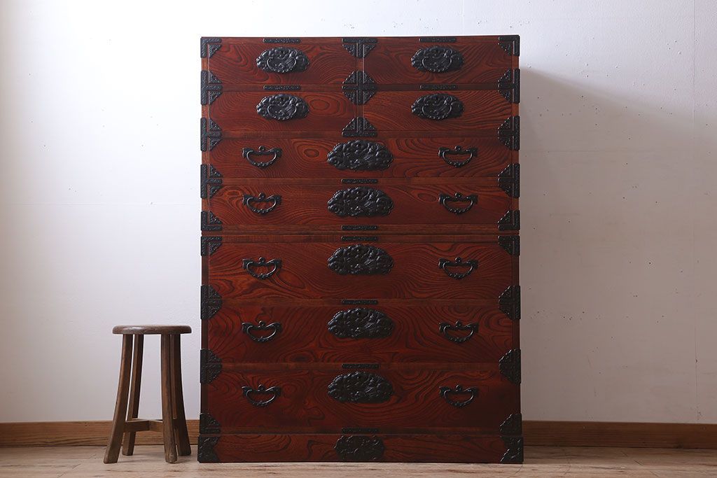 中古 伝統民芸家具 岩谷堂　二段重ね衣装箪笥