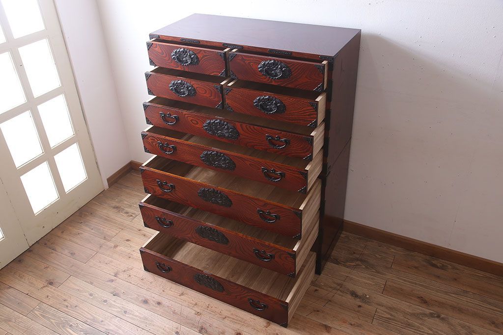 中古 伝統民芸家具 岩谷堂　二段重ね衣装箪笥