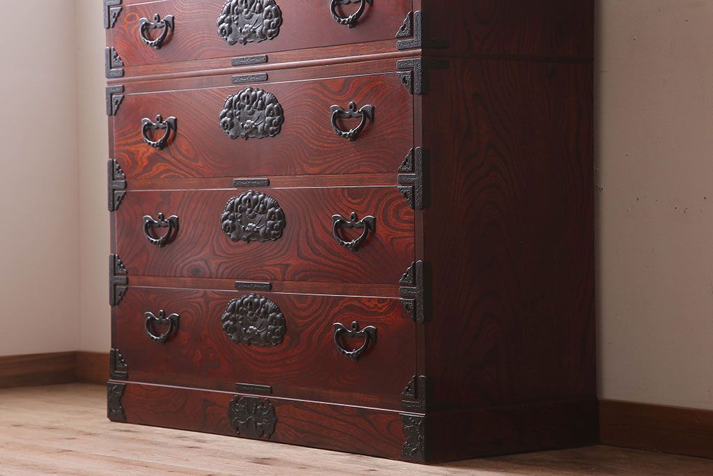 中古 伝統民芸家具 岩谷堂　二段重ね衣装箪笥