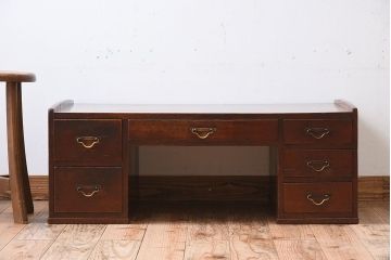 アンティーク家具　古民具・骨董　明治大正期!三方欅材のアンティーク両袖文机