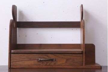 アンティーク雑貨　古い木味のレトロなアンティーク引き出し付き本立て(2)