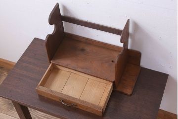 アンティーク雑貨　古い木味のレトロなアンティーク引き出し付き本立て(2)