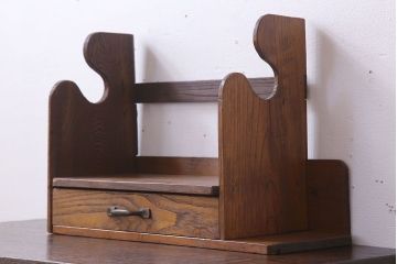 アンティーク雑貨　古い木味のレトロなアンティーク引き出し付き本立て(2)