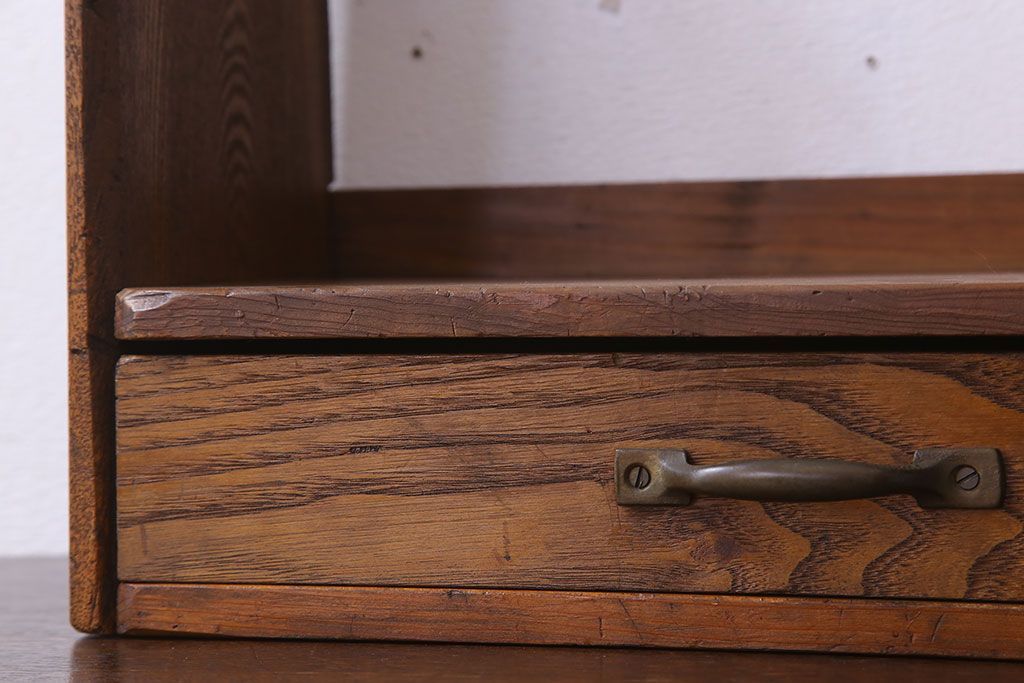 アンティーク雑貨　古い木味のレトロなアンティーク引き出し付き本立て(2)