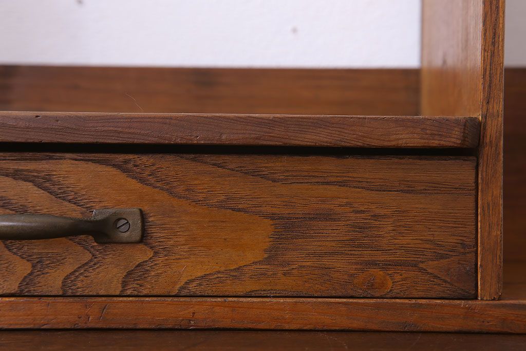 アンティーク雑貨　古い木味のレトロなアンティーク引き出し付き本立て(2)