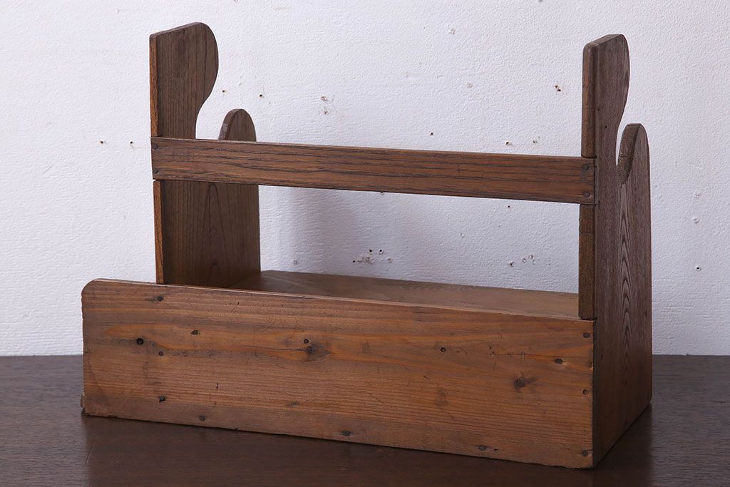 アンティーク雑貨　古い木味のレトロなアンティーク引き出し付き本立て(2)