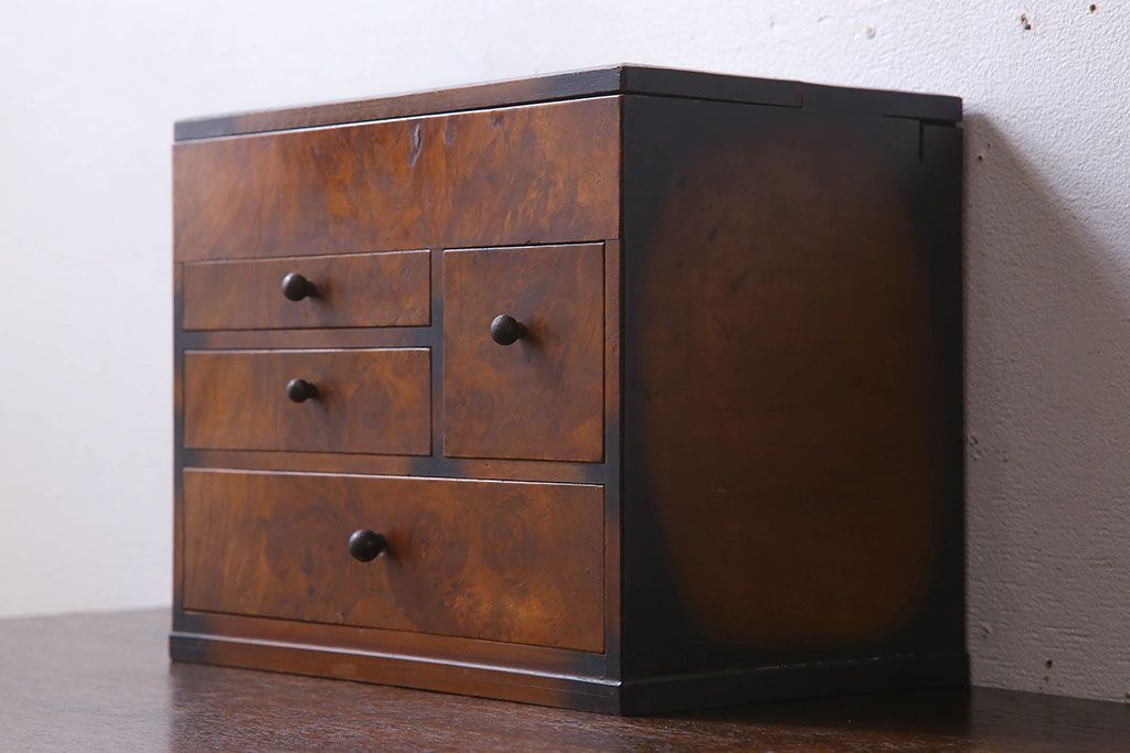 アンティーク雑貨　古い木製のレトロなアンティーク裁縫箱(小引き出し)(2)