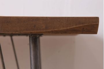 アンティーク家具　天板一枚板　朴の木　シンプルな鉄脚テーブル